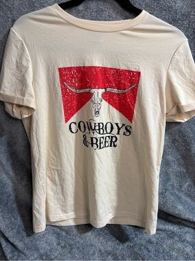 SHEIN Cream Basic Ribbed Top - Black Logo Tag